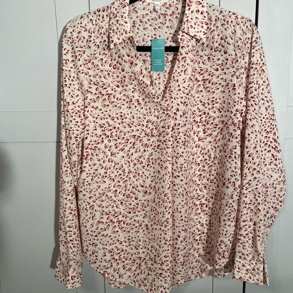 Maurices Cream and Red Patterned Blouse